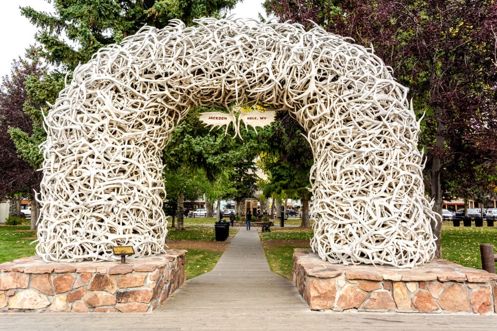 Elk antler arch at the entrance to the Jackson Hole Town Square in Jackson, Wyoming
